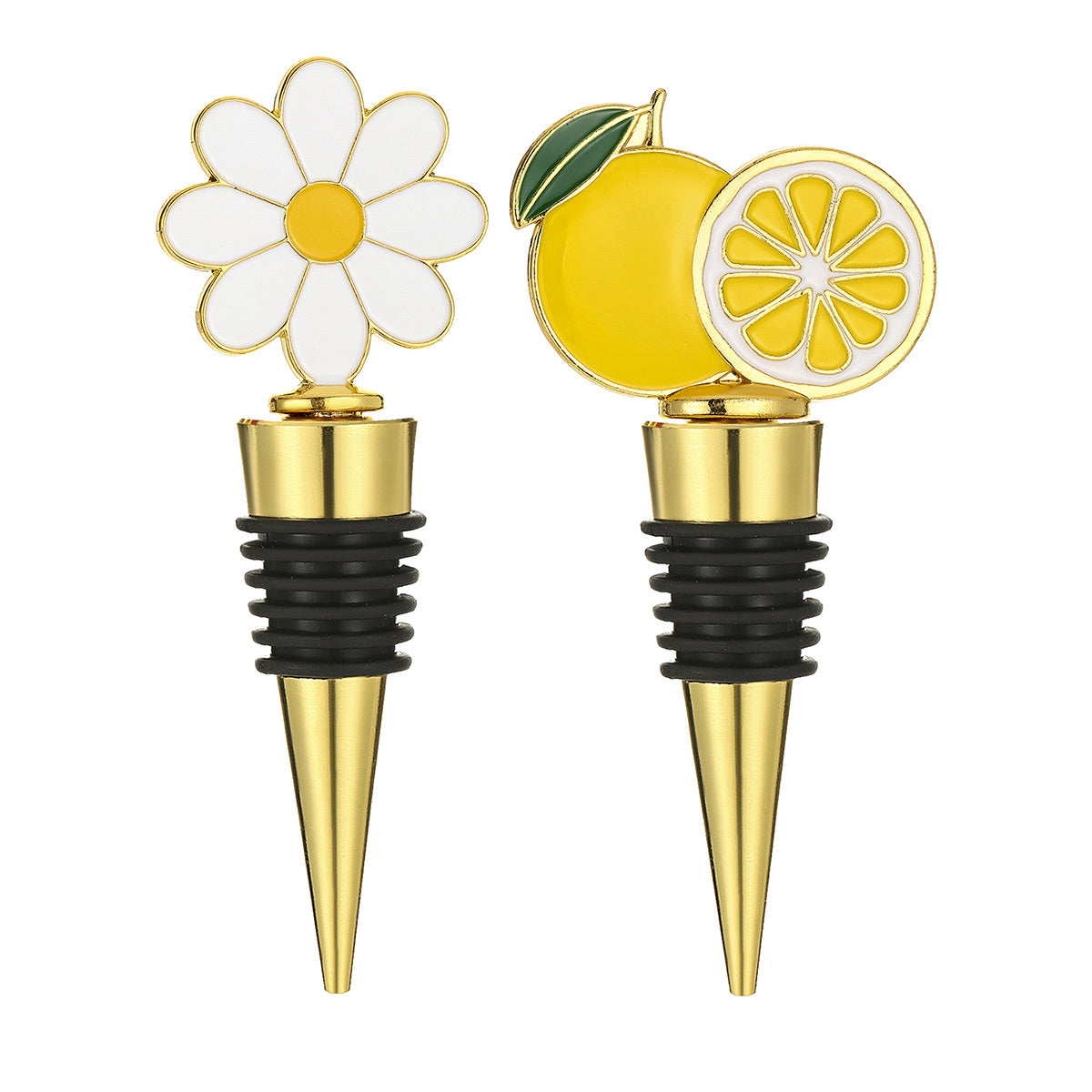 Daisy & Lemon Wine Bottle Stopper – Enamel Nature Topper with Airtight Seal, 2 Styles - Image 1