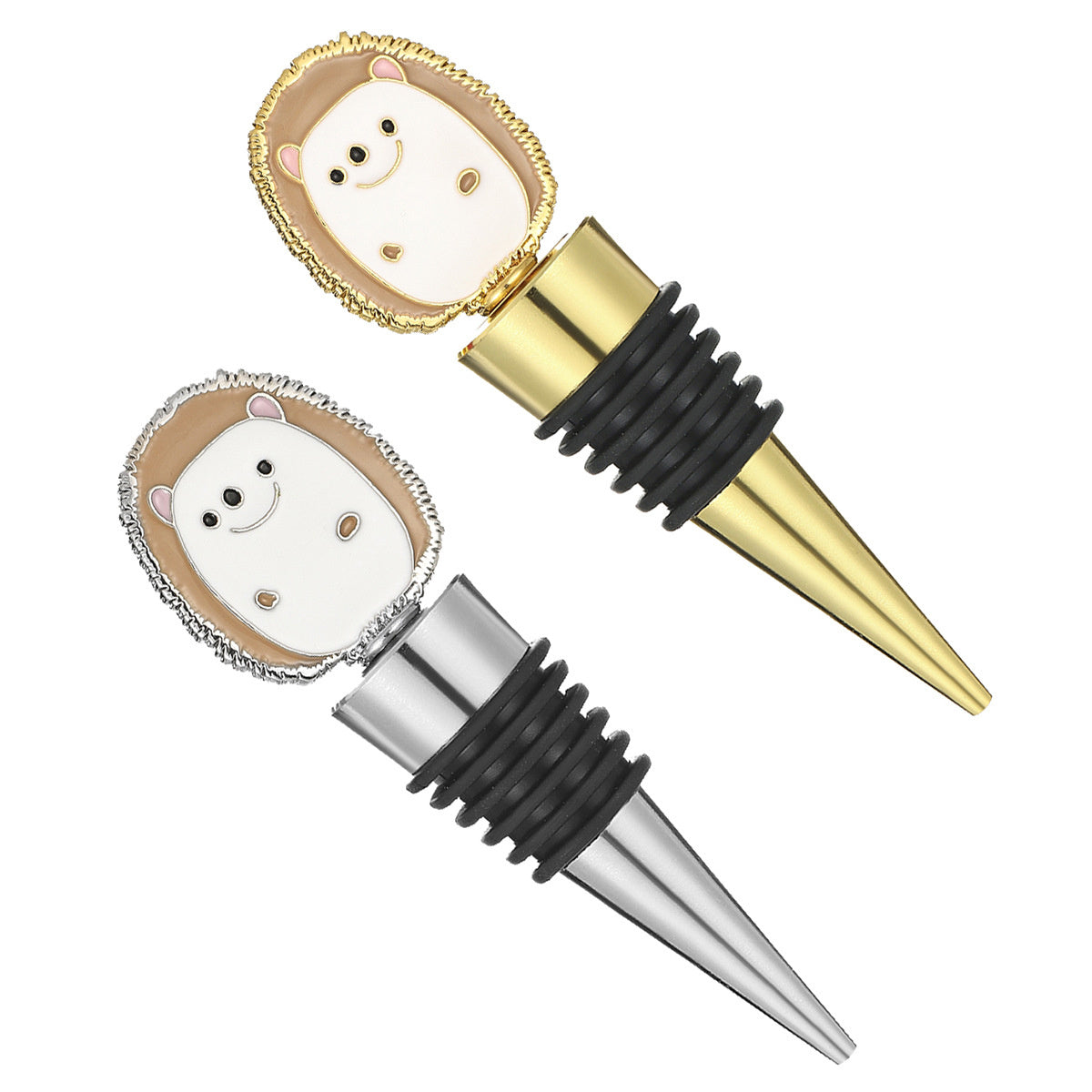 Hedgehog Wine Bottle Stopper – Enamel Animal Topper with Airtight Seal, Gold & Silver - Image 3