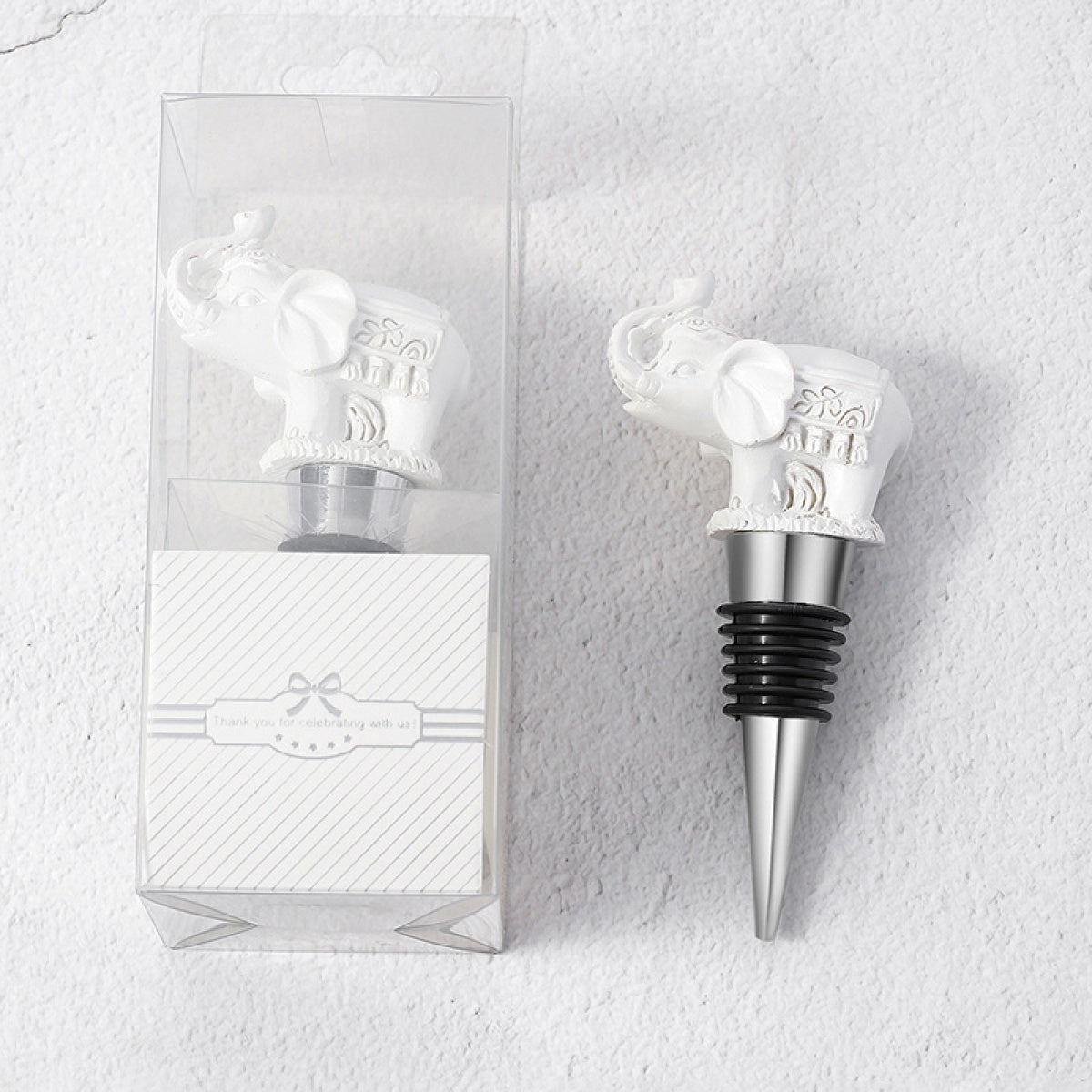 Elephant Wine Bottle Stopper with Gift Box – Resin Animal Topper with Airtight Seal, Gold & White - Image 7