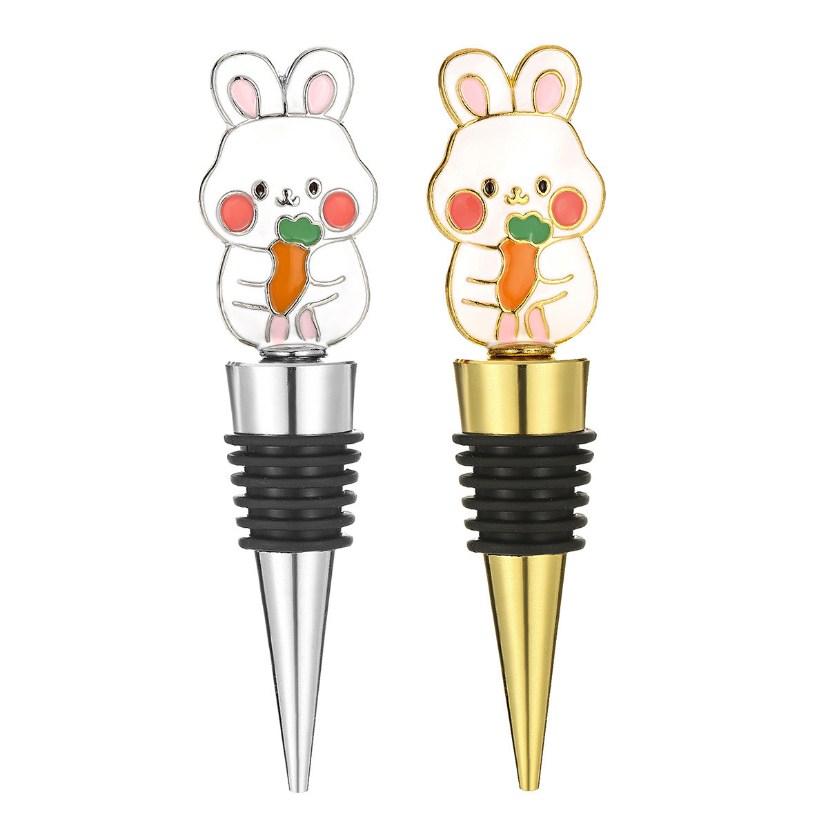 Rabbit Wine Bottle Stopper – Enamel Bunny Topper with Airtight Seal, Gold & Silver - Image 8