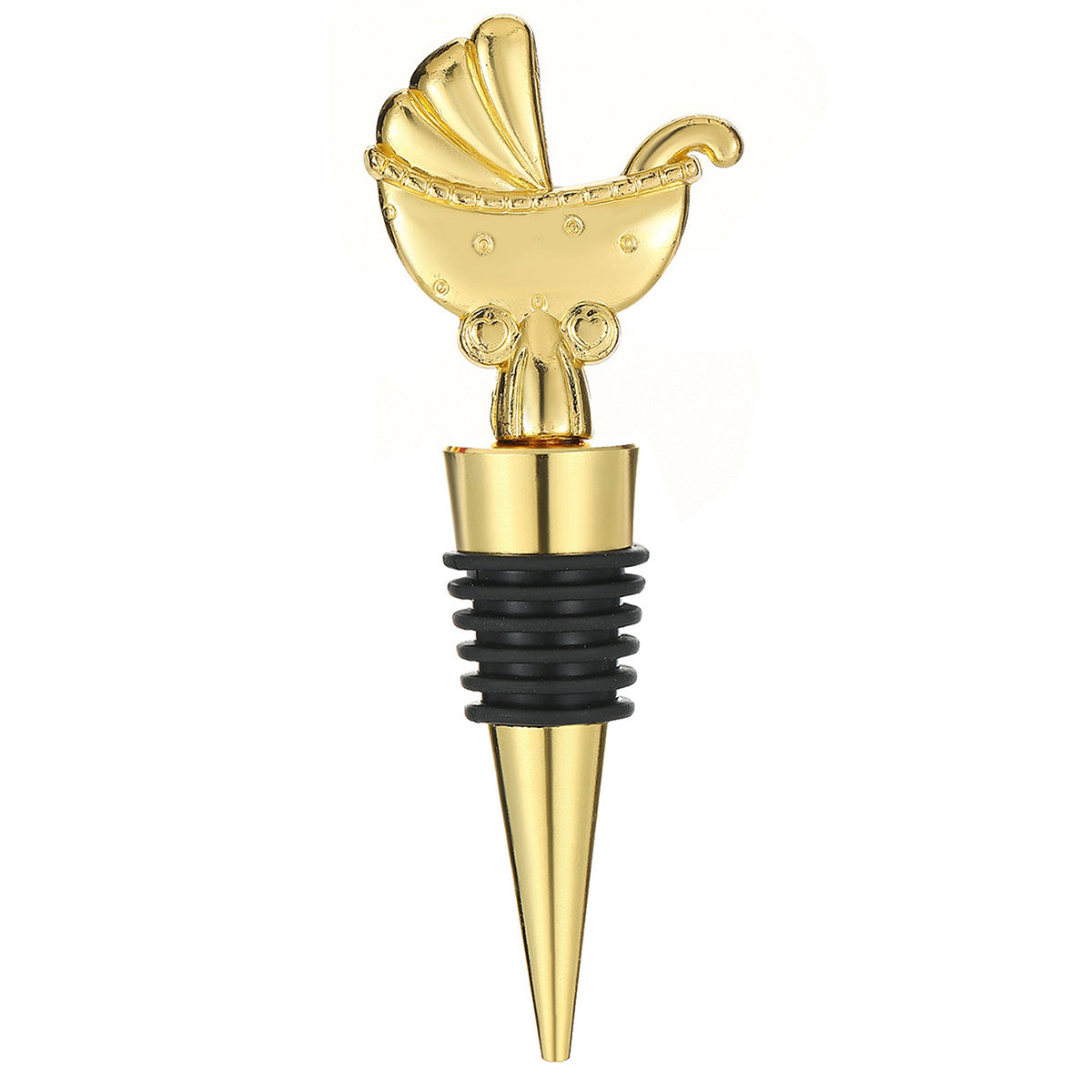 Carriage Wine Bottle Stopper – Gold Metal Decorative Topper with Airtight Seal, Set of 2 - Image 1