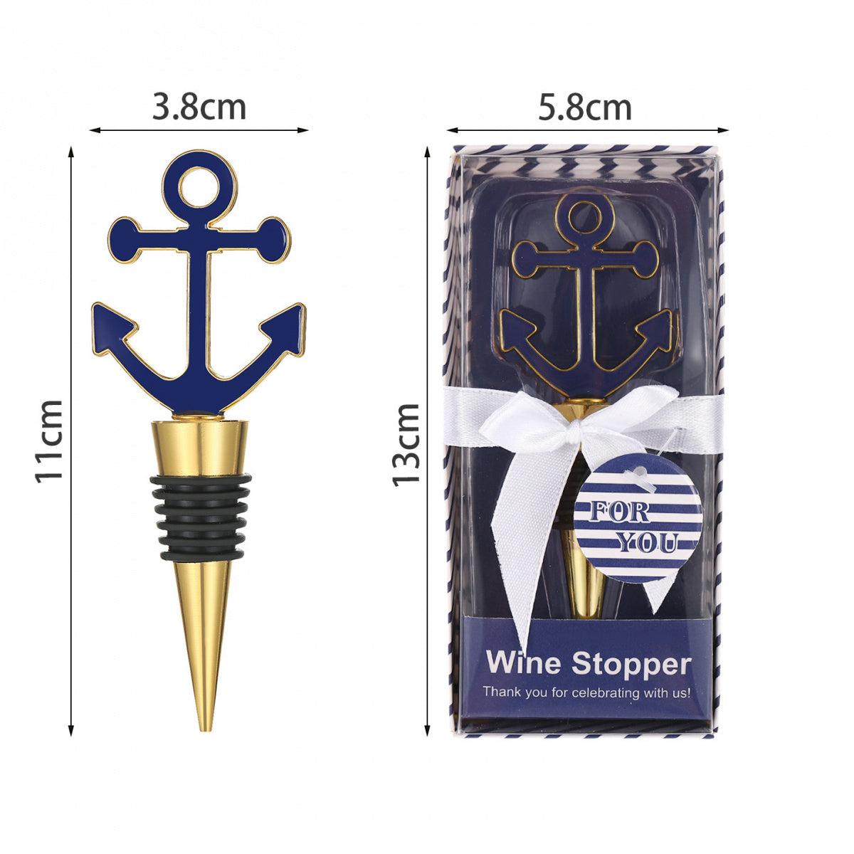 Anchor Wine Bottle Stopper with Gift Box – Nautical Metal Topper with Airtight Seal, Silver & Navy Blue - Image 6