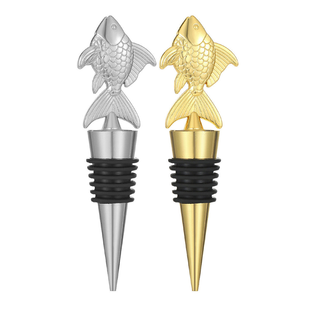 Fish Wine Bottle Stopper – Metal Topper with Scale Detail and Airtight Seal, Gold & Silver - Image 3