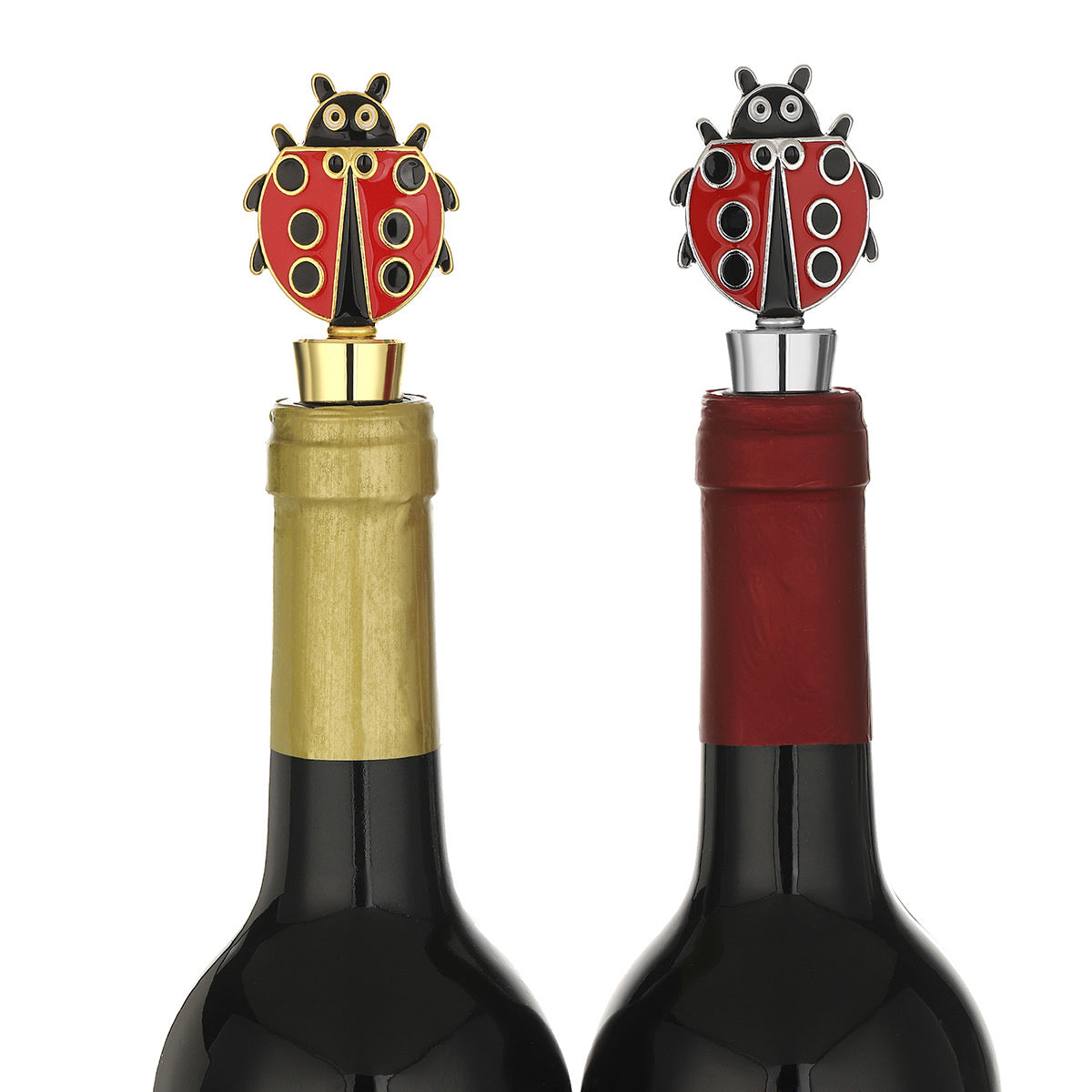 Ladybug Wine Bottle Stopper – Enamel Insect Topper with Airtight Seal, Gold & Silver - Image 2