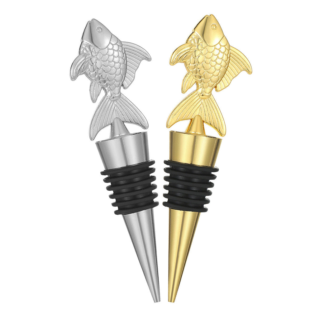 Fish Wine Bottle Stopper – Metal Topper with Scale Detail and Airtight Seal, Gold & Silver - Image 1