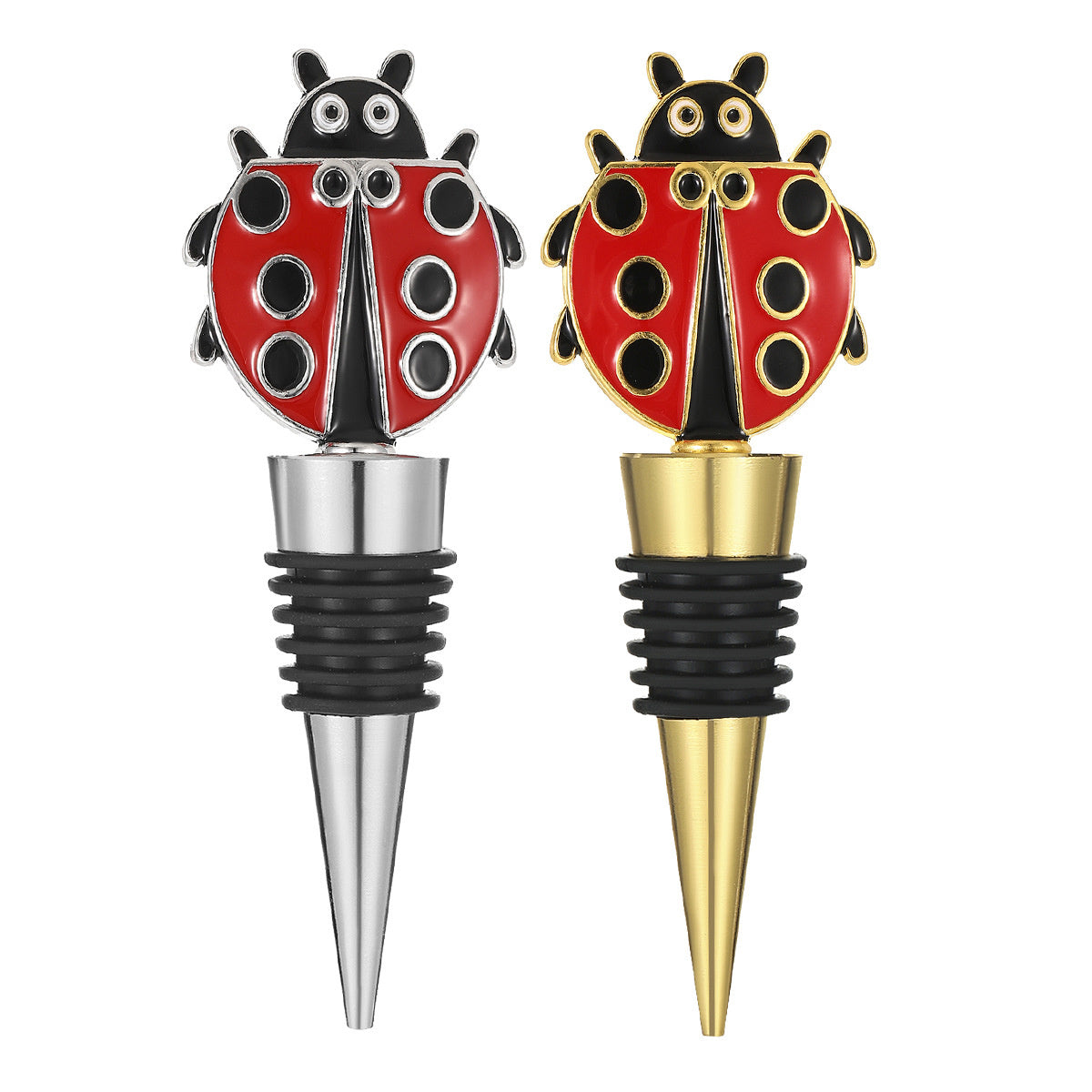 Ladybug Wine Bottle Stopper – Enamel Insect Topper with Airtight Seal, Gold & Silver - Image 1