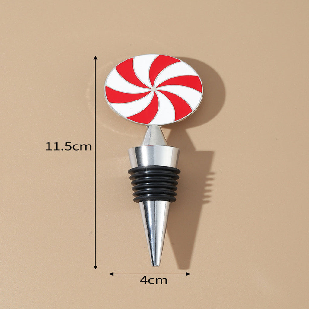 Peppermint Swirl Wine Bottle Stopper – Enamel Candy Disc Topper with Airtight Seal - Image 4