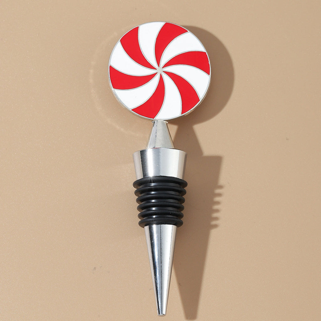 Peppermint Swirl Wine Bottle Stopper – Enamel Candy Disc Topper with Airtight Seal - Image 2