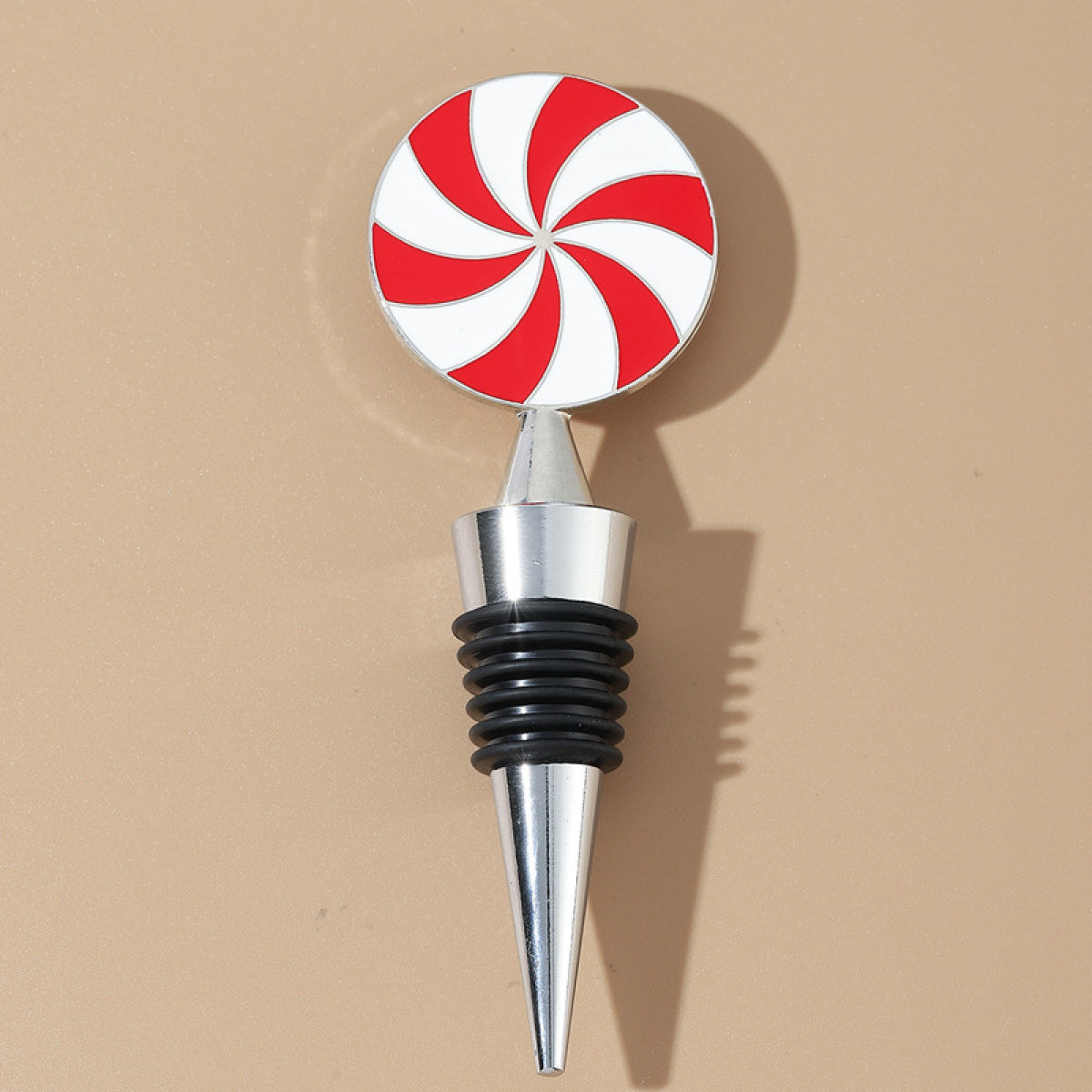 Peppermint Swirl Wine Bottle Stopper – Enamel Candy Disc Topper with Airtight Seal - Image 2