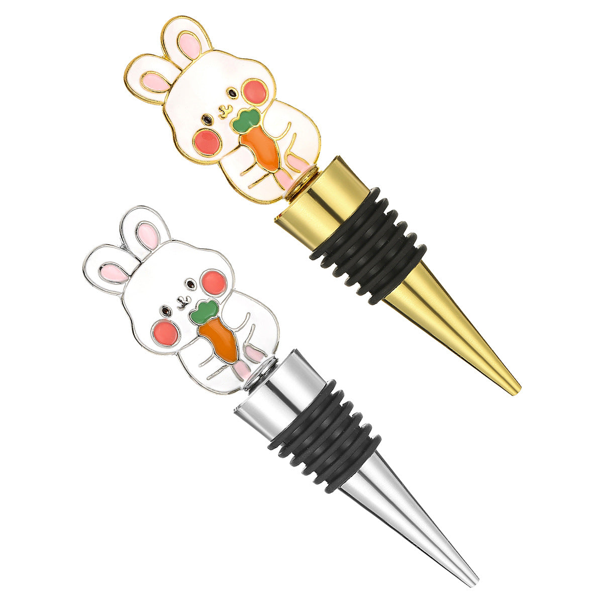 Rabbit Wine Bottle Stopper – Enamel Bunny Topper with Airtight Seal, Gold & Silver - Image 11