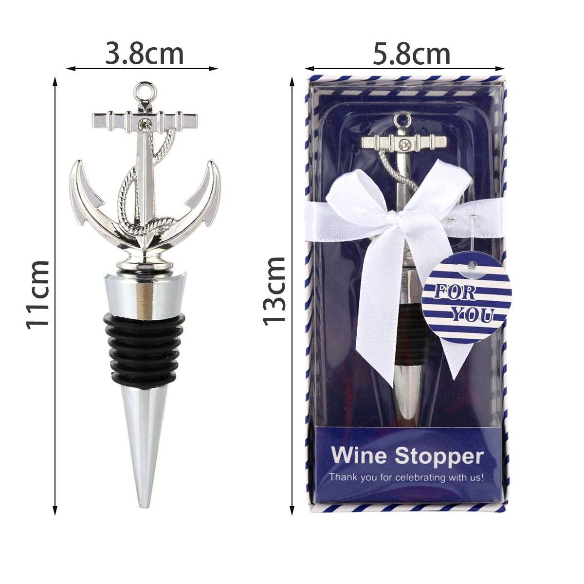 Anchor Wine Bottle Stopper with Gift Box – Nautical Metal Topper with Airtight Seal, Silver & Navy Blue - Image 5