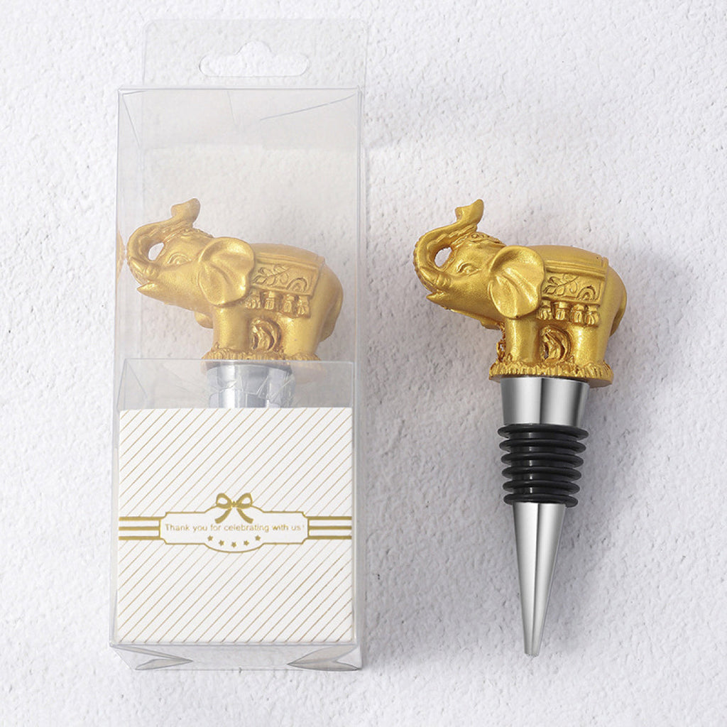 Elephant Wine Bottle Stopper with Gift Box – Resin Animal Topper with Airtight Seal, Gold & White - Image 2