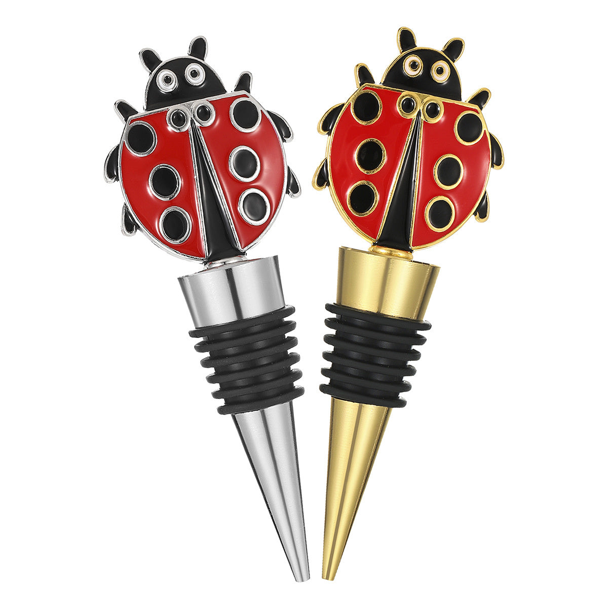 Ladybug Wine Bottle Stopper – Enamel Insect Topper with Airtight Seal, Gold & Silver - Image 3