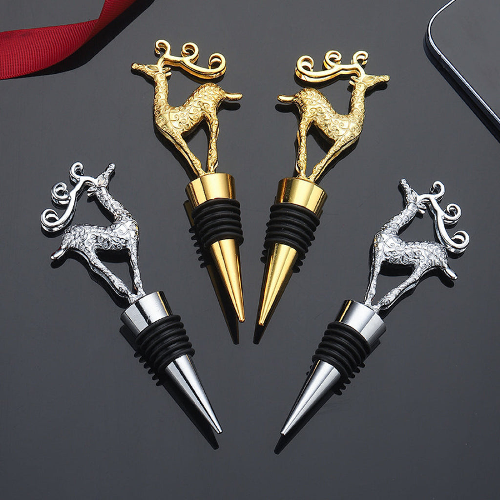 Reindeer Wine Bottle Stopper – Metal Deer Topper with Airtight Seal, Gold & Silver - Image 1