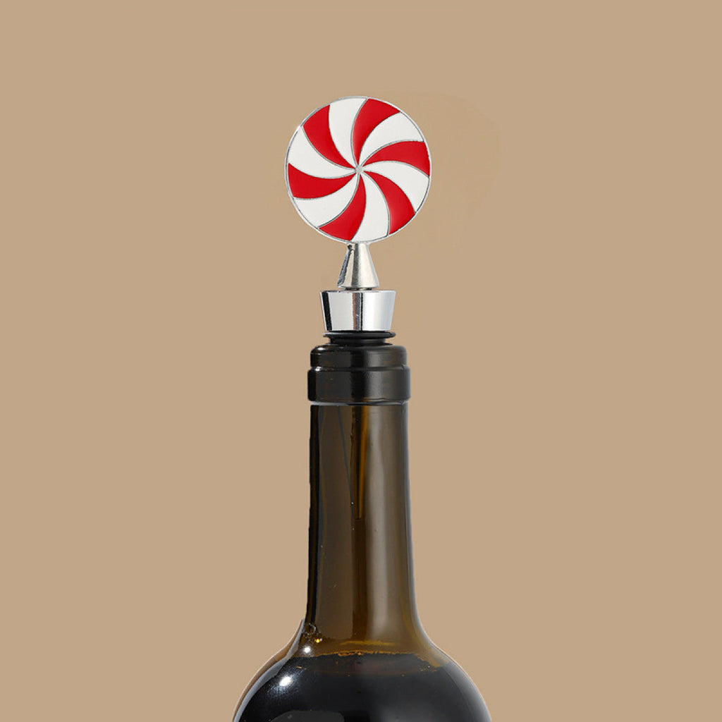 Peppermint Swirl Wine Bottle Stopper – Enamel Candy Disc Topper with Airtight Seal - Image 3