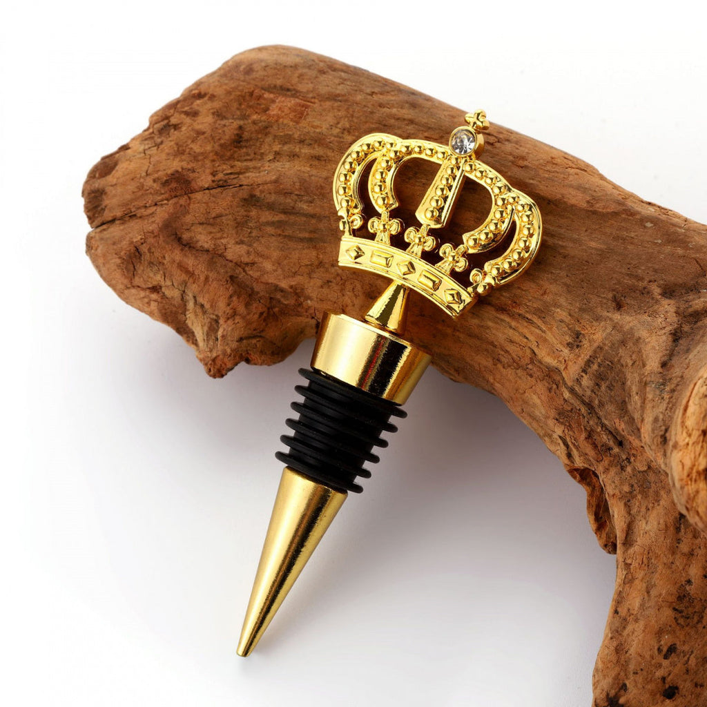 Gold Crown Wine Bottle Stopper – Detailed Metal Crown Topper with Rhinestone Accent and Airtight Seal - Image 1