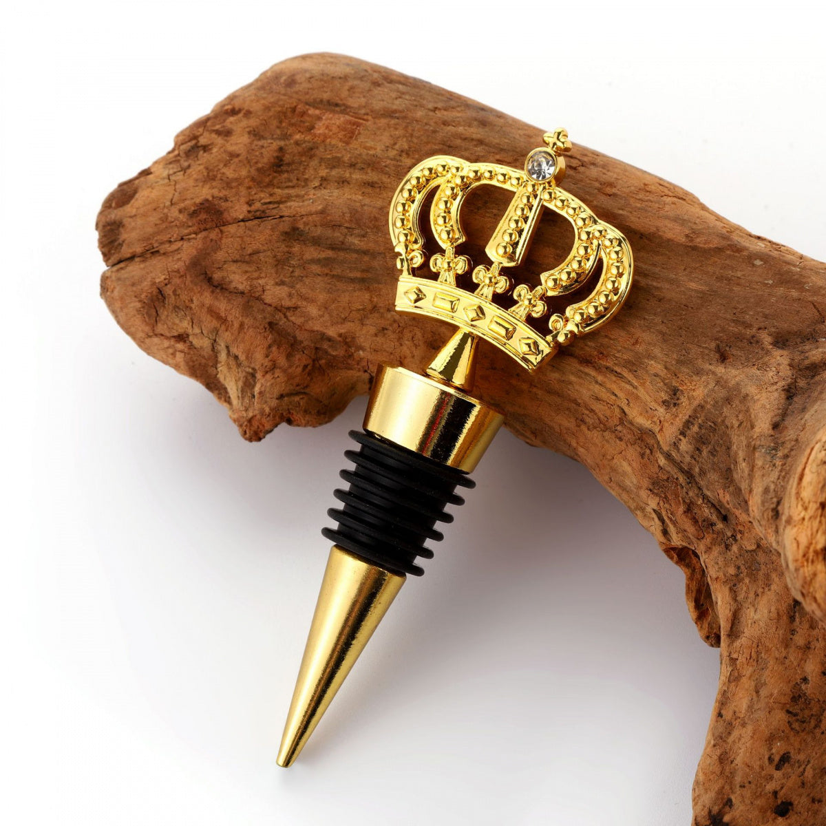 Gold Crown Wine Bottle Stopper – Detailed Metal Crown Topper with Rhinestone Accent and Airtight Seal - Image 1